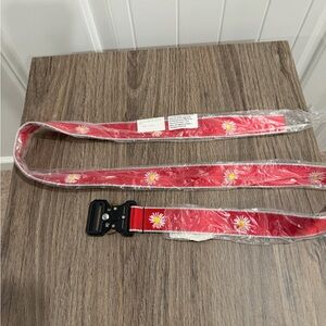 Red Daisy Print Belt with Quick-Release Buckle & Matching Mesh Daisy Socks